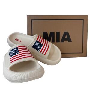 MIA Arizzona Women's Open Toe Slip On Slides American Flag Strap Size 6M
